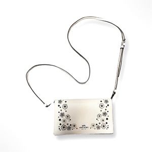 Coach leather wallet on chain bag in white